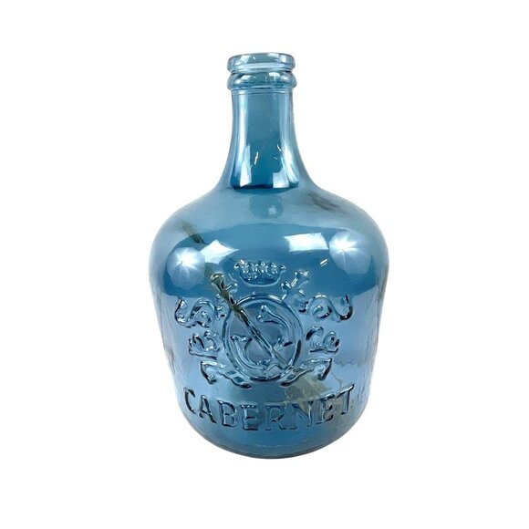 Vintage Style Blue Glass "Cabernet" Bottle Vase 8" Decorative Home Décor - Picture 1 of 11